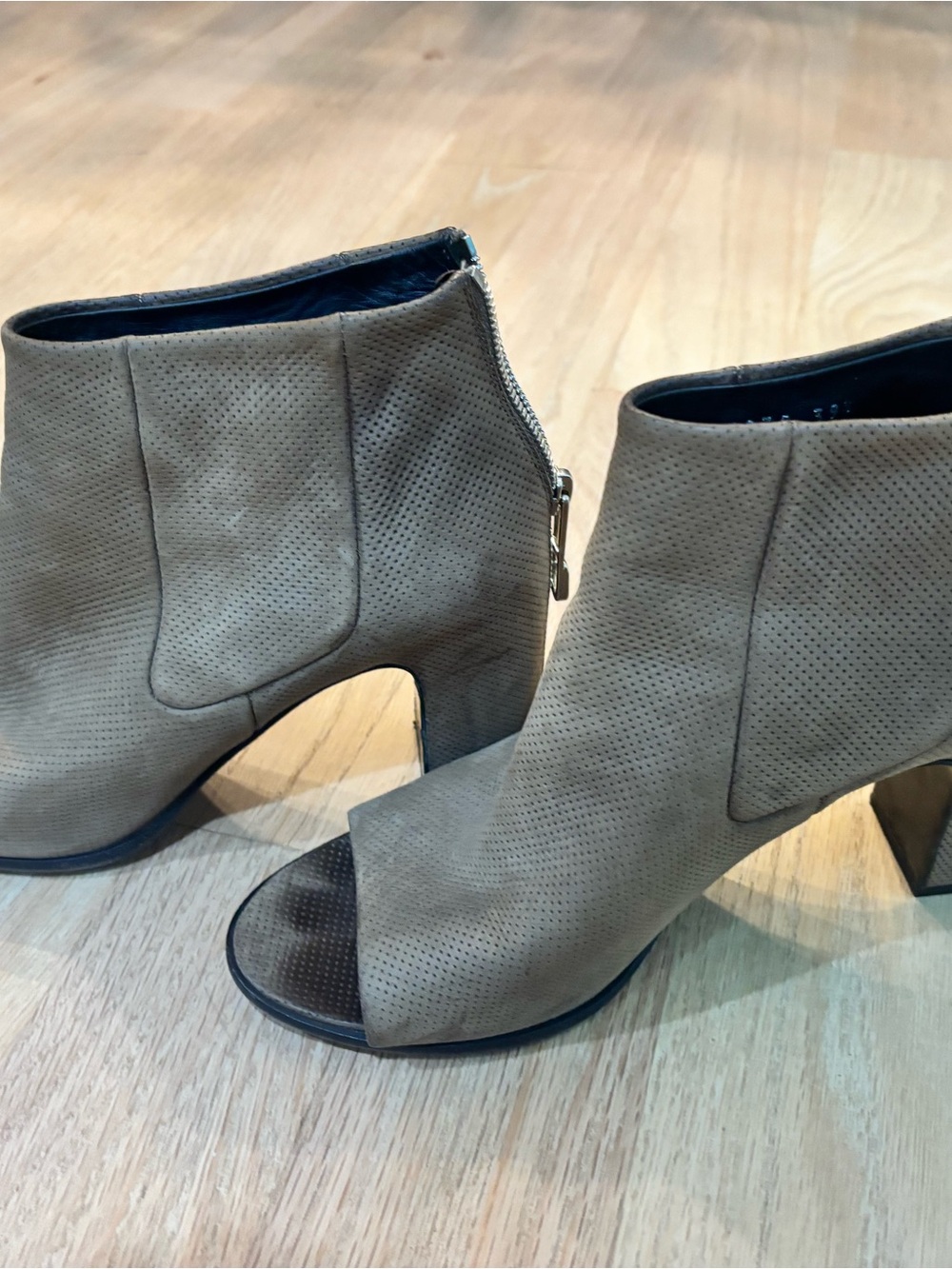 Balenciaga 2012 Women’s Taupe Peep-Toe Ankle Booties